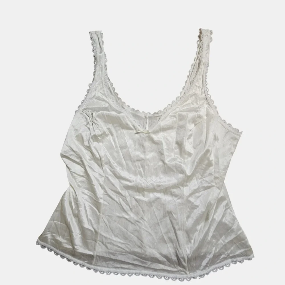 Adonna Satin Lace Trim Cami Top 38 Antron III‎ Nylon Lingerie Slip Coquette VTG